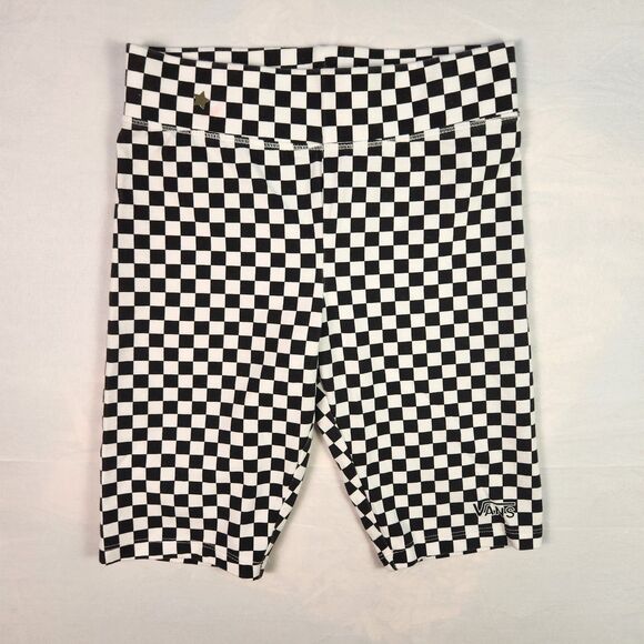 Vans Bike Shorts Womens XS Black White Flying V Print Patter Checkered - FLAWED - Picture 1 of 8